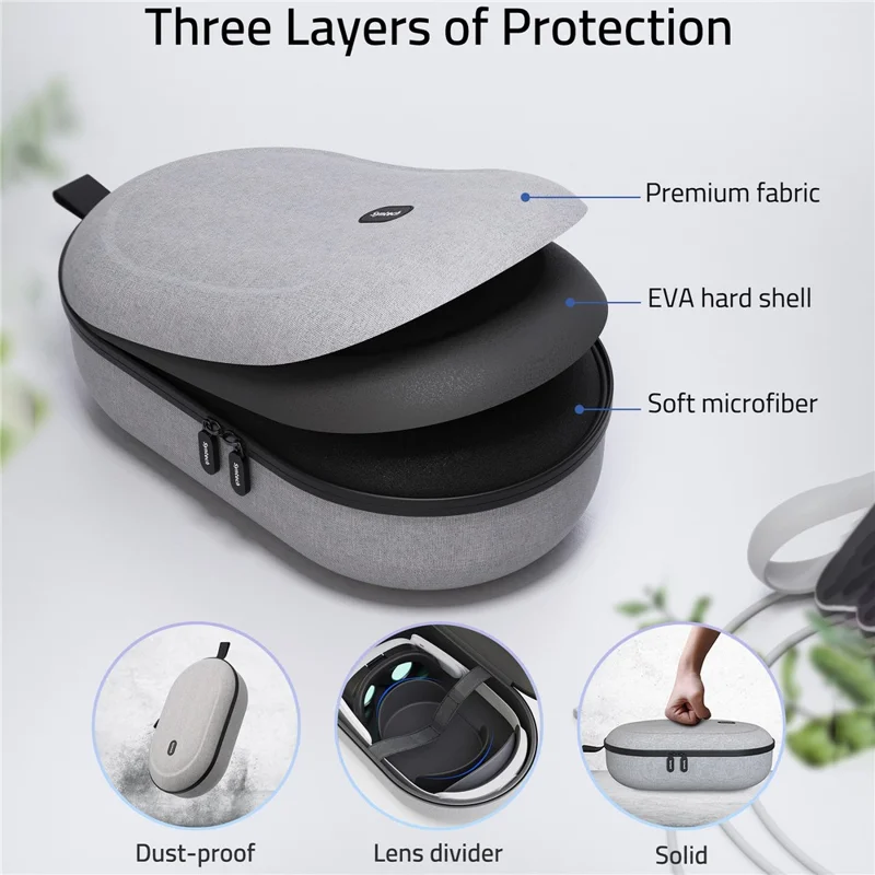 SYNTECH størrelse M opbevaringstaske til Meta Quest 3S / Quest 3 / Quest 2 / Apple Vision Pro / Pico 4 / Pico 4 Ultra VR-headset bæresæk - Grå