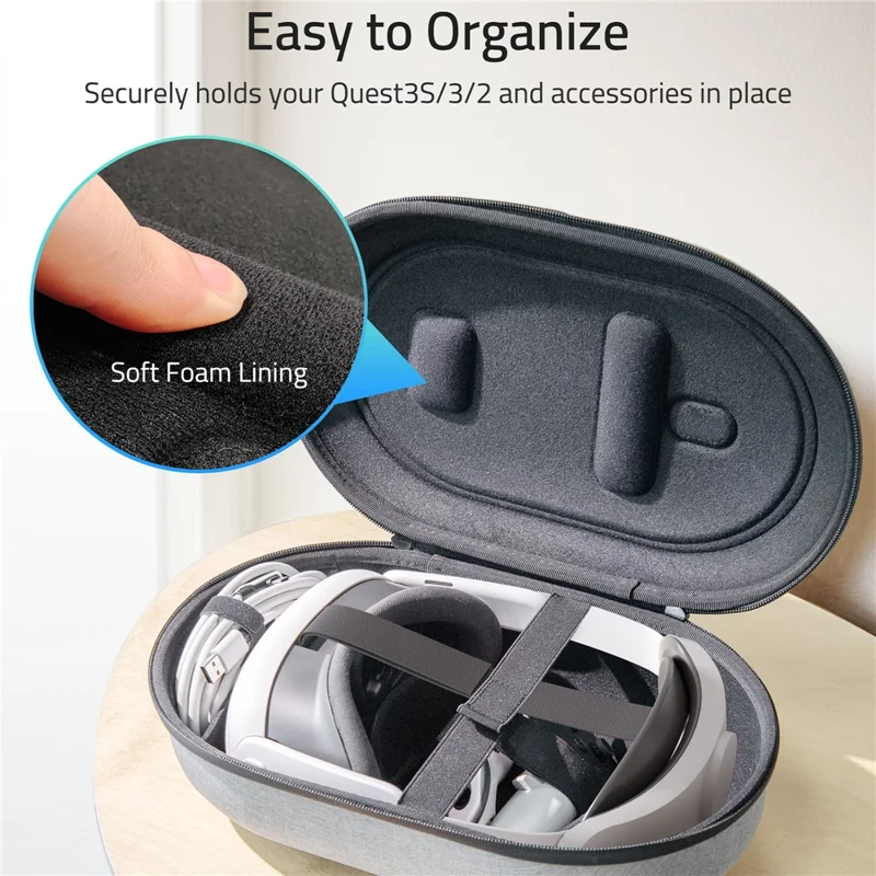 SYNTECH størrelse M opbevaringstaske til Meta Quest 3S / Quest 3 / Quest 2 / Apple Vision Pro / Pico 4 / Pico 4 Ultra VR-headset bæresæk - Grå