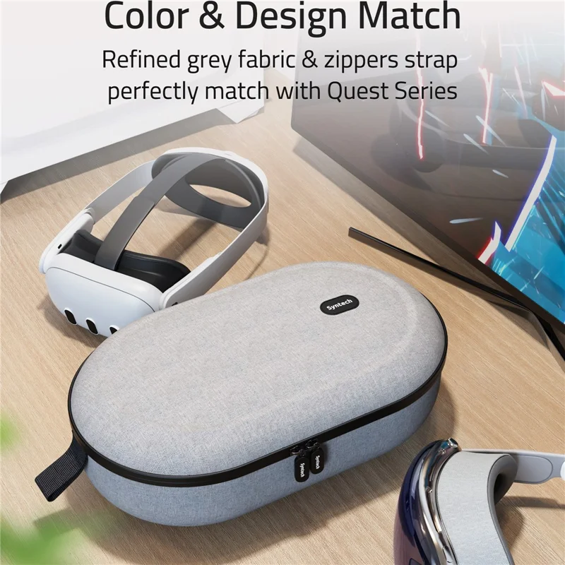 SYNTECH størrelse M opbevaringstaske til Meta Quest 3S / Quest 3 / Quest 2 / Apple Vision Pro / Pico 4 / Pico 4 Ultra VR-headset bæresæk - Grå