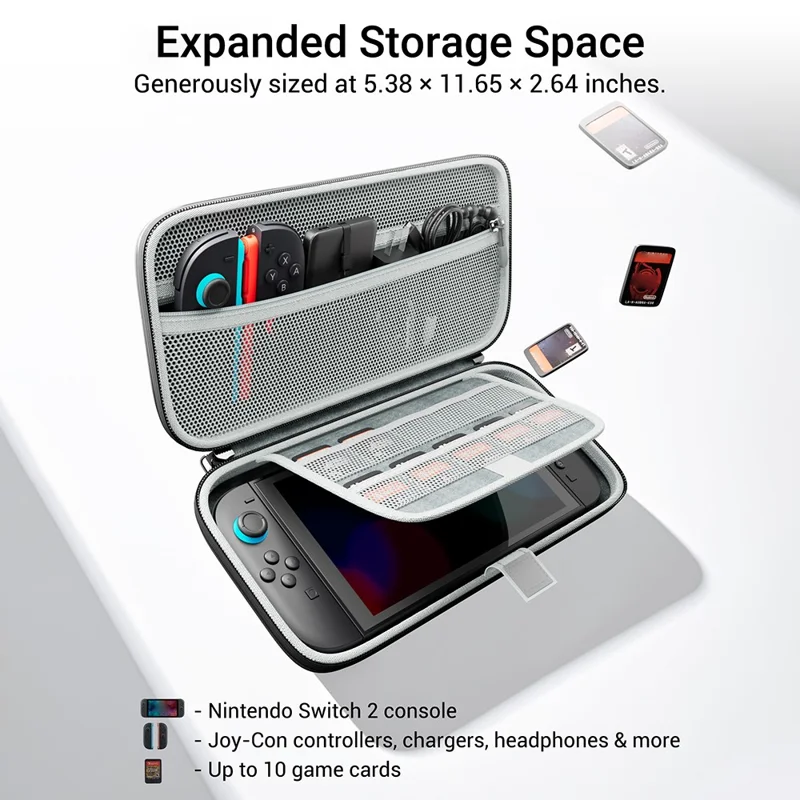 SYNTECH voor Nintendo Switch 2 draagtas spelkaartorganizer hardcover reistas - Zwart