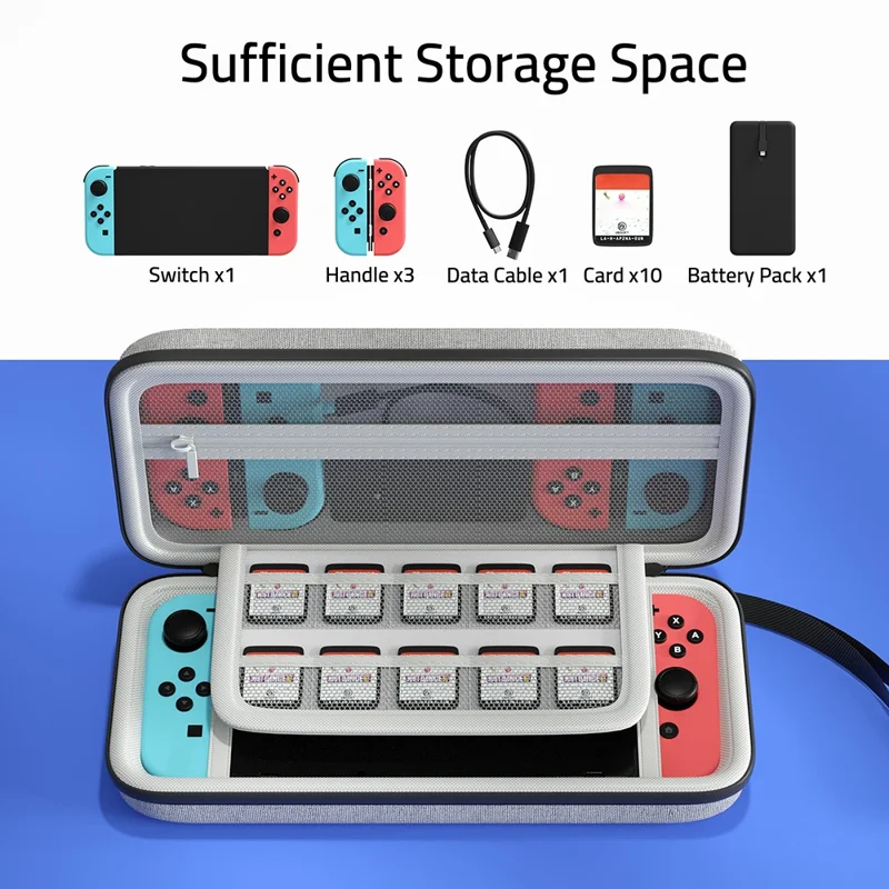 SYNTECH For Nintendo Switch  /  Switch OLED Carrying Case with 10 Game Card Slots Organizer Storage Bag - Grey