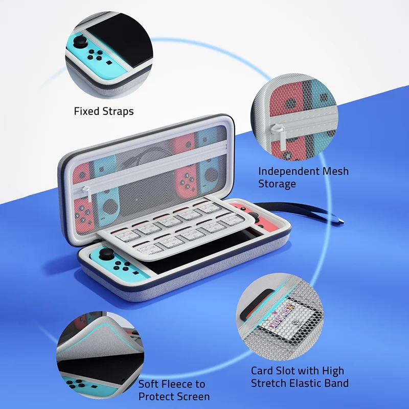 SYNTECH For Nintendo Switch  /  Switch OLED Carrying Case with 10 Game Card Slots Organizer Storage Bag - Grey