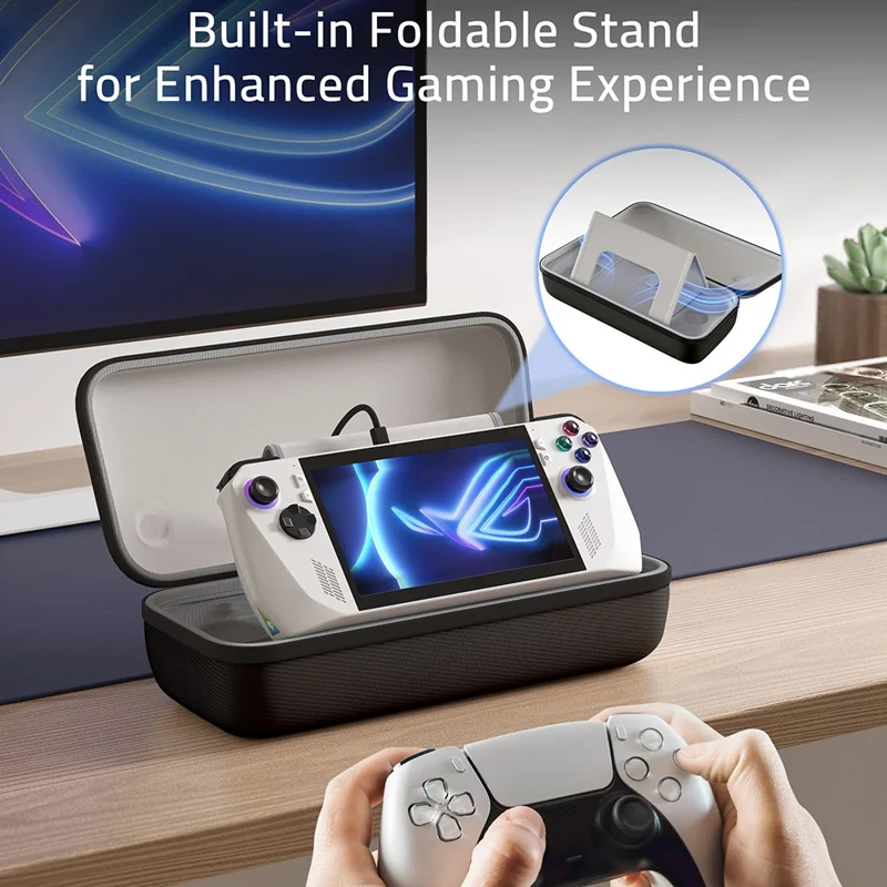 SYNTECH For ROG Ally  /  ROG Ally X Hard Carrying Case Built-in Foldable Stand Protective Storage Bag - Black