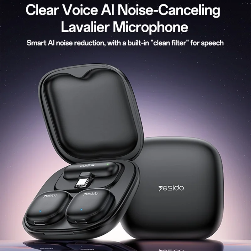 YESIDO KR20 iP Plug High Fidelity Audio Wireless Lapel Mic AI Noise Cancelling Lavalier Microphone
