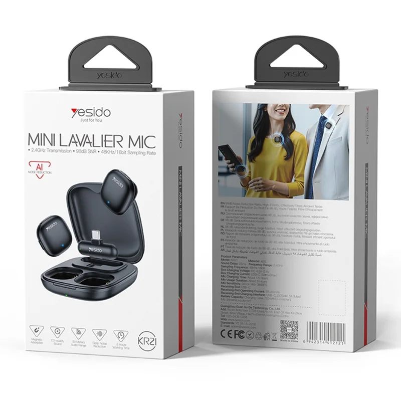 YESIDO KR21 Type C Plug AI Noise Cancelling Lavalier Microphone Low Latency Wireless Lapel  Mic