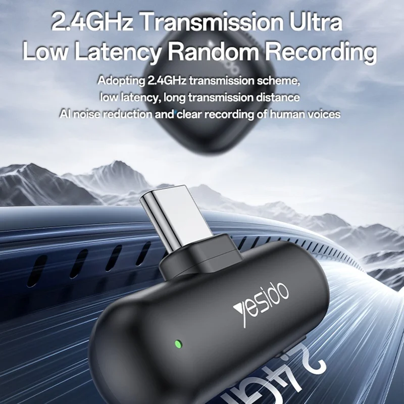 YESIDO KR21 Type C Plug AI Noise Cancelling Lavalier Microphone Low Latency Wireless Lapel  Mic