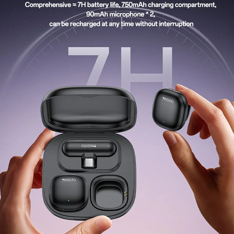 YESIDO KR21 Type C Plug AI Noise Cancelling Lavalier Microphone Low Latency Wireless Lapel  Mic