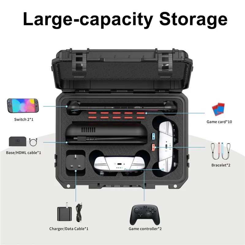 Vattentät väska för Nintendo Switch 2 ABS hårddel skyddsfodral förvaringslåda komplett tillbehörsorganizer med bärhandtag