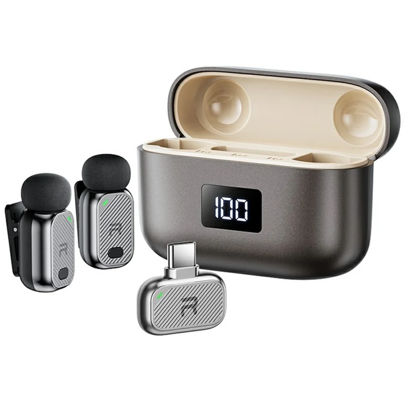 ميكروفون لافاليير بلوتوث صغير AI لتغيير الصوت من REMAX K23، طقم مزدوج الوظيفة مع واجهة Type-C - لون رمادي