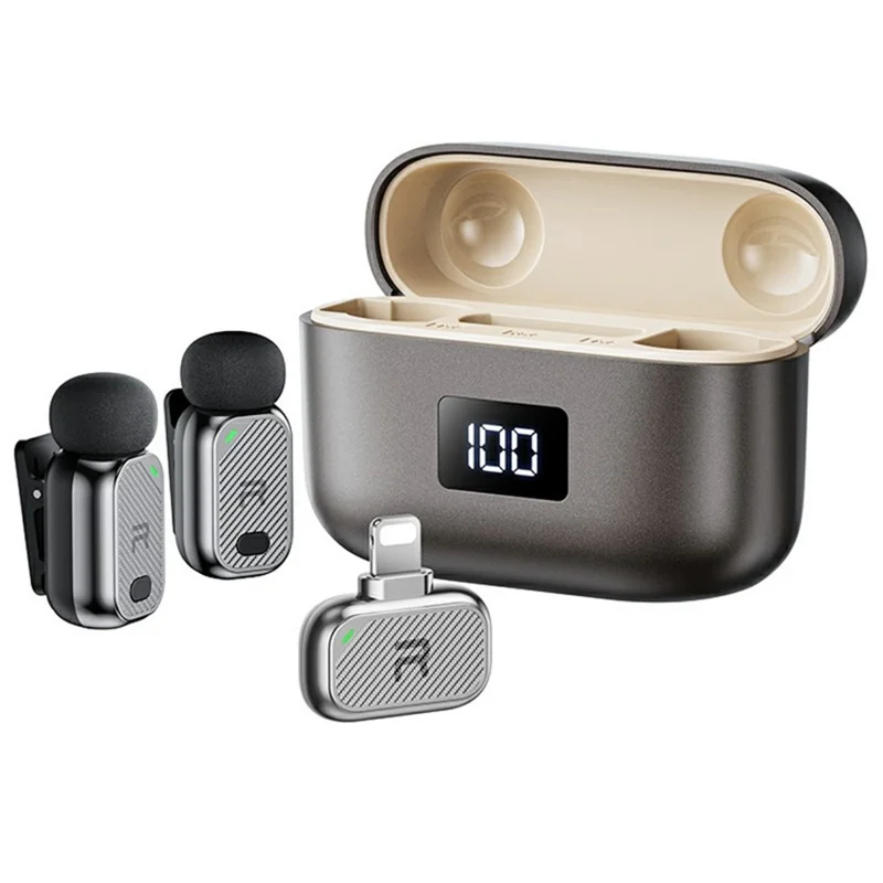 REMAX K23 ميكروفون لافاليير صغير بخاصية تغيير الصوت بالذكاء الاصطناعي، مجموعة لاسلكية 2 في 1 بواجهة iP - مطفي