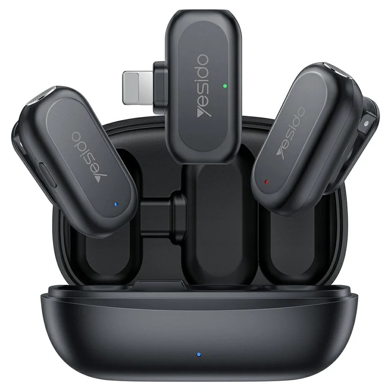 YESIDO KR23 Lavalier Microphone Set with iP Receiver AI Smart Noise Cancelling Mini Mic for Indoor / Outdoor - Black