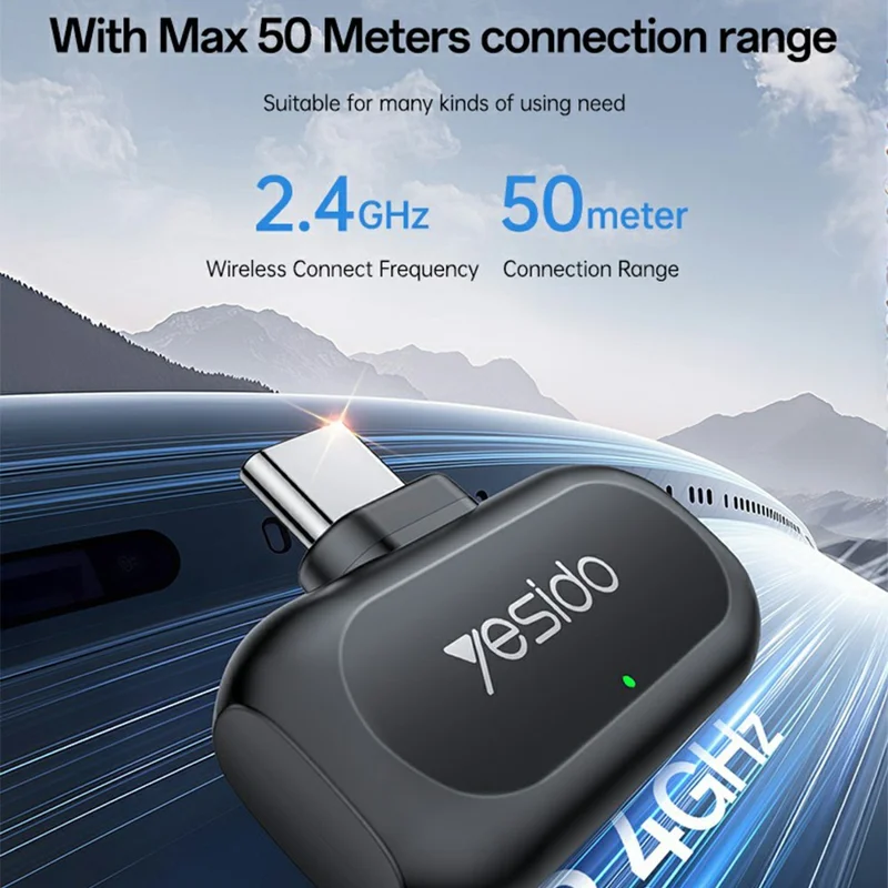 YESIDO KR23 Lavalier Microphone Set with iP Receiver AI Smart Noise Cancelling Mini Mic for Indoor / Outdoor - Black