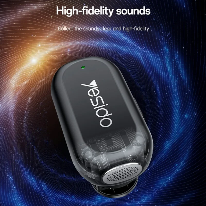 YESIDO KR23 Lavalier Microphone Set with iP Receiver AI Smart Noise Cancelling Mini Mic for Indoor / Outdoor - Black