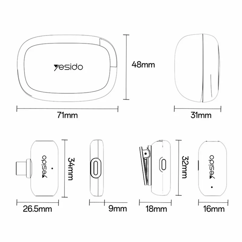 YESIDO KR23 Lavalier Microphone Set with iP Receiver AI Smart Noise Cancelling Mini Mic for Indoor / Outdoor - Black