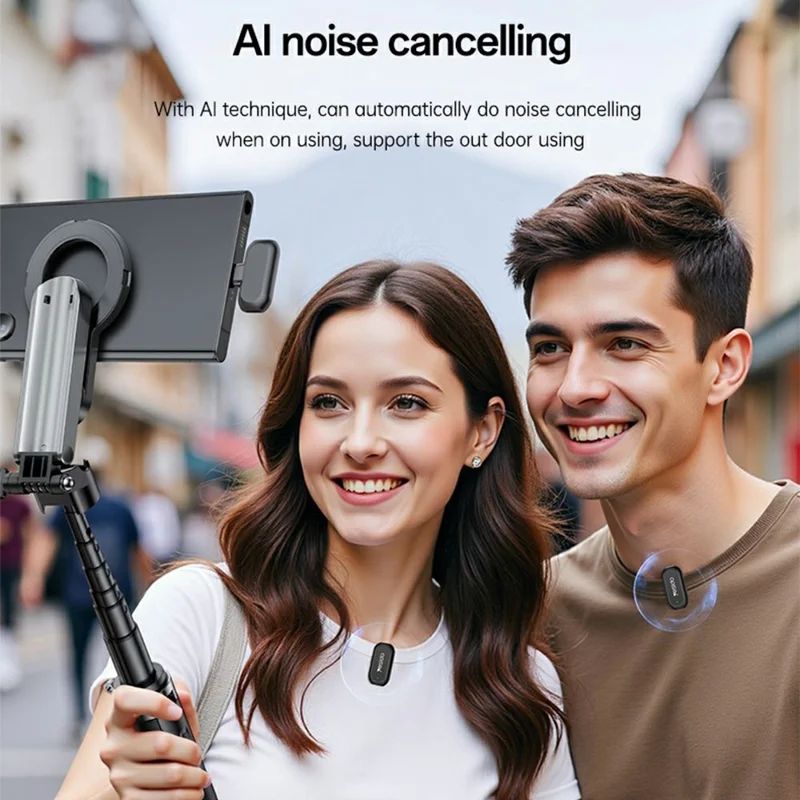 ميكروفون لافاليير YESIDO KR22 مع جهاز استقبال من نوع Type-C، ميكروفون صغير ذكي مع إلغاء ضوضاء ذكي بالذكاء الاصطناعي للداخل / الخارج - أسود