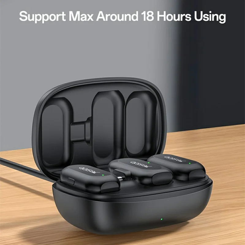 ميكروفون لافاليير YESIDO KR22 مع جهاز استقبال من نوع Type-C، ميكروفون صغير ذكي مع إلغاء ضوضاء ذكي بالذكاء الاصطناعي للداخل / الخارج - أسود