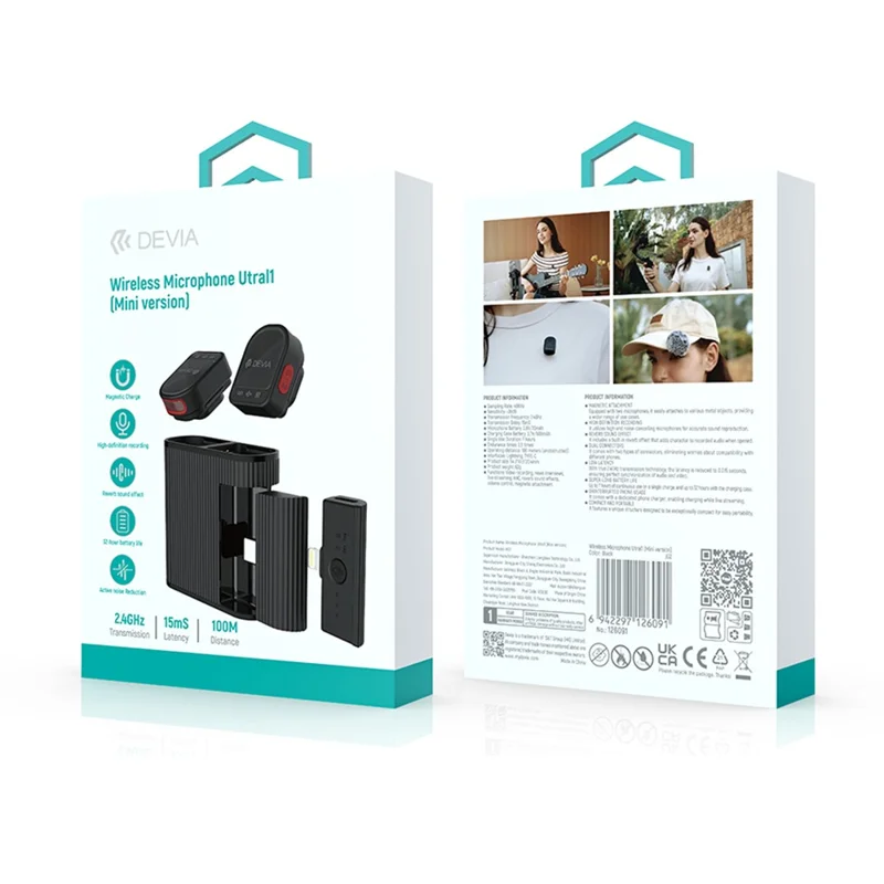 DEVIA H01 Drahtloses Mikrofon Ultra1 Geringe Latenz Magnetisches Clip-On-Mikrofon für Live-Streaming (Mini-Version) - Schwarz