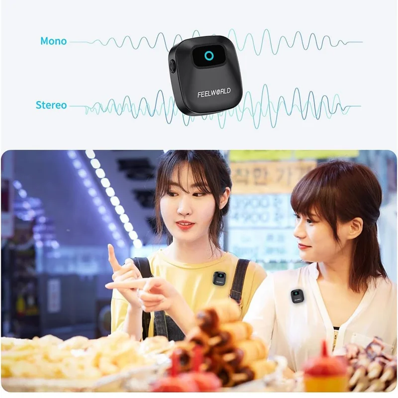 FEELWORLD LM1 Wireless Lavalier Microphone System for Phone Camera PC, 2 Transmitters + 1 Receiver + Charging Case - Black
