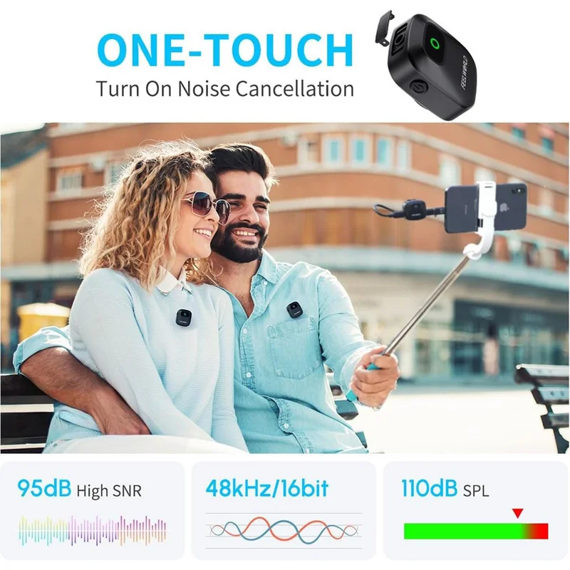 FEELWORLD LM1 Wireless Lavalier Microphone System for Phone Camera PC, 2 Transmitters + 1 Receiver + Charging Case - Black