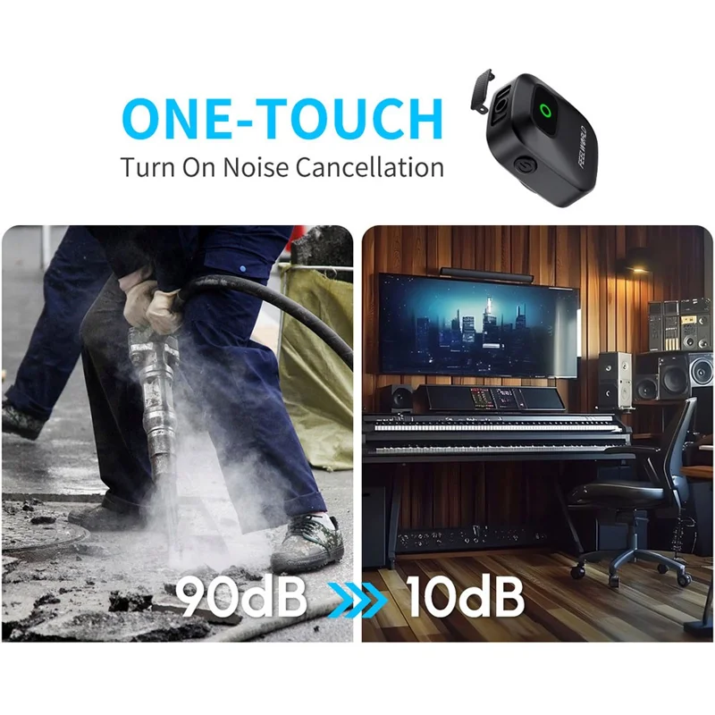 FEELWORLD LM1 Wireless Lavalier Microphone System for Phone Camera PC, 2 Transmitters + 1 Receiver + Charging Case - Black