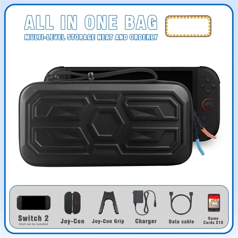Portable Carrying Case for Nintendo Switch 2 EVA Hard Shell Protective Storage Bag with 2Pcs Joystick Caps