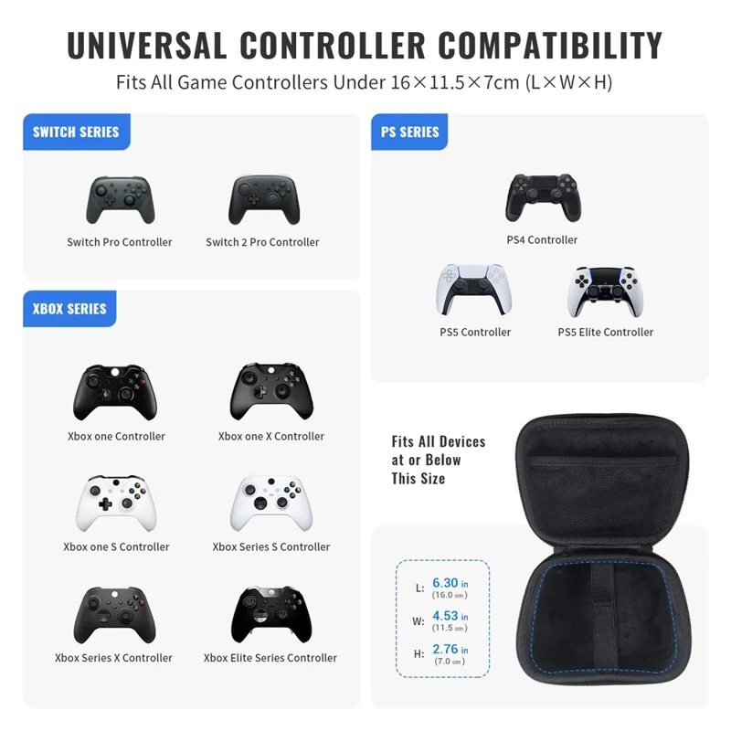 JYS SDM009 Controller Carrying Case for Steam Controller  /  Switch Pro  /  Switch 2 Pro  /  PS5  /  PS4  /  Xbox Hard EVA Travel Storage Bag - Black