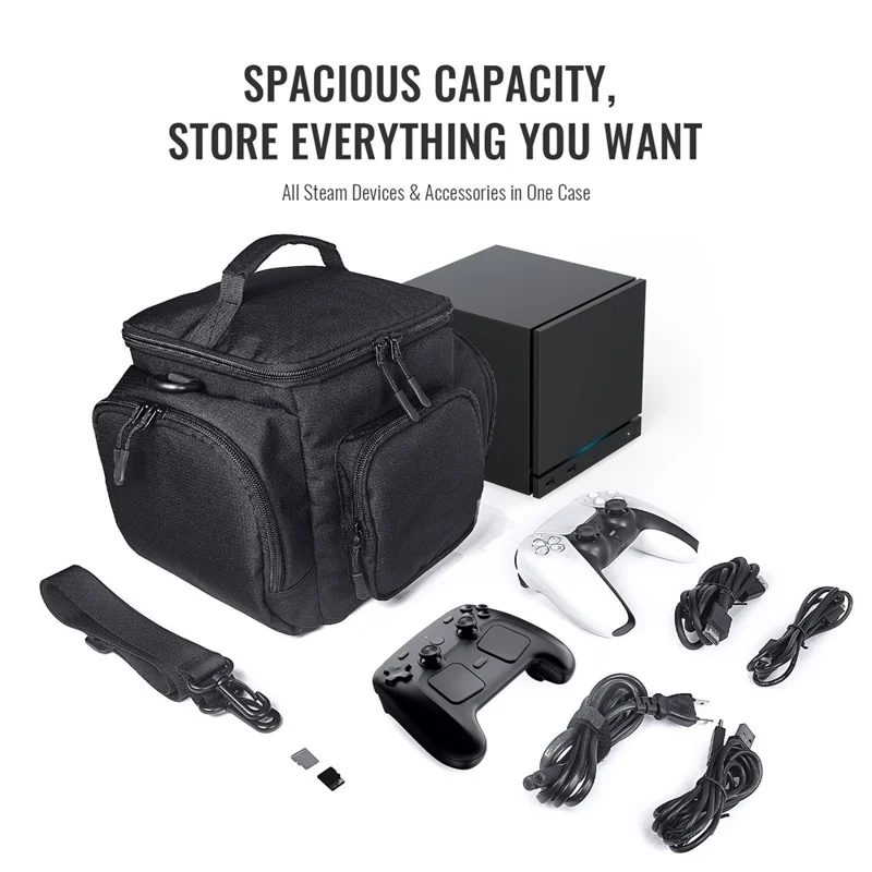 JYS SDM002 Multi-Functional Carrying Case for Steam Machine  /  Steam Deck Console Travel Storage Bag with Shoulder Strap Waterproof Protective Pouch - Black