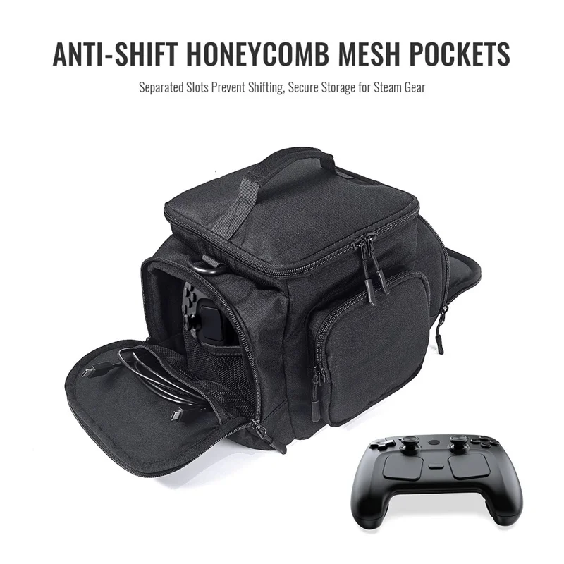 JYS SDM002 Multi-Functional Carrying Case for Steam Machine  /  Steam Deck Console Travel Storage Bag with Shoulder Strap Waterproof Protective Pouch - Black
