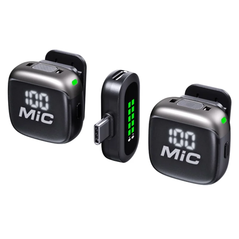 T98 Dubbele Draadloze Lavaliermicrofoonset AI Geluidsisolatie Digital Display Type-C Lavaliermicrofoon (2 Microfoons + 1 Ontvanger)