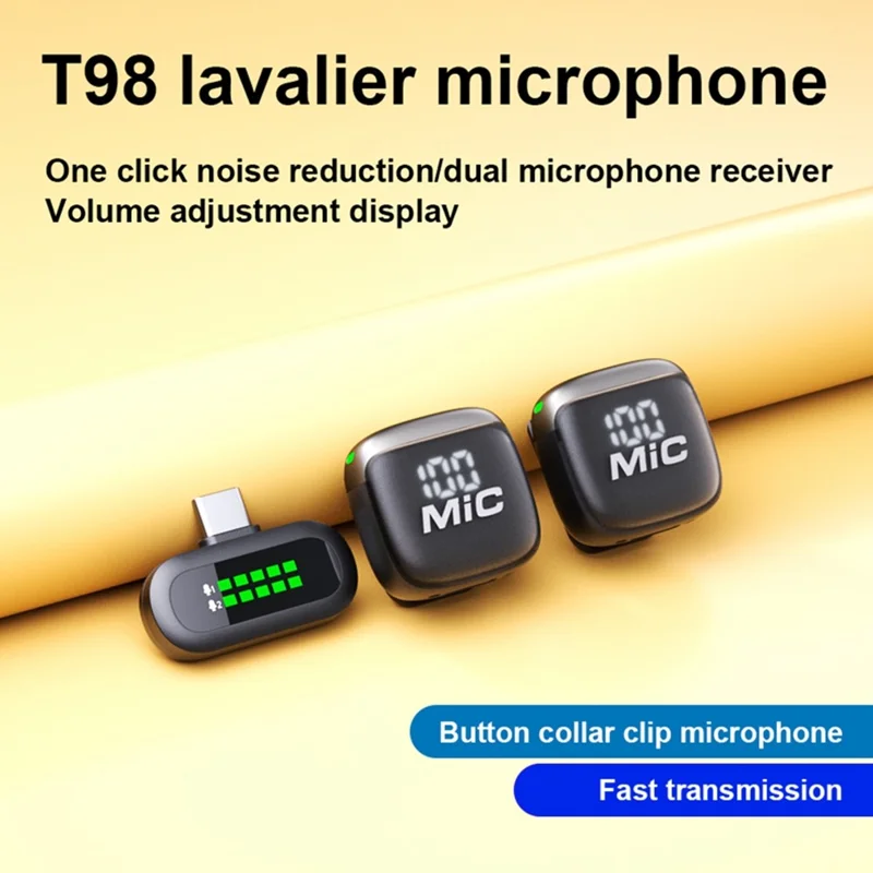 T98 Dubbele Draadloze Lavaliermicrofoonset AI Geluidsisolatie Digital Display Type-C Lavaliermicrofoon (2 Microfoons + 1 Ontvanger)