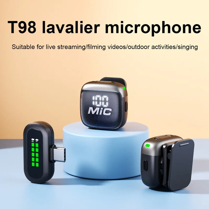 T98 Dubbele Draadloze Lavaliermicrofoonset AI Geluidsisolatie Digital Display Type-C Lavaliermicrofoon (2 Microfoons + 1 Ontvanger)