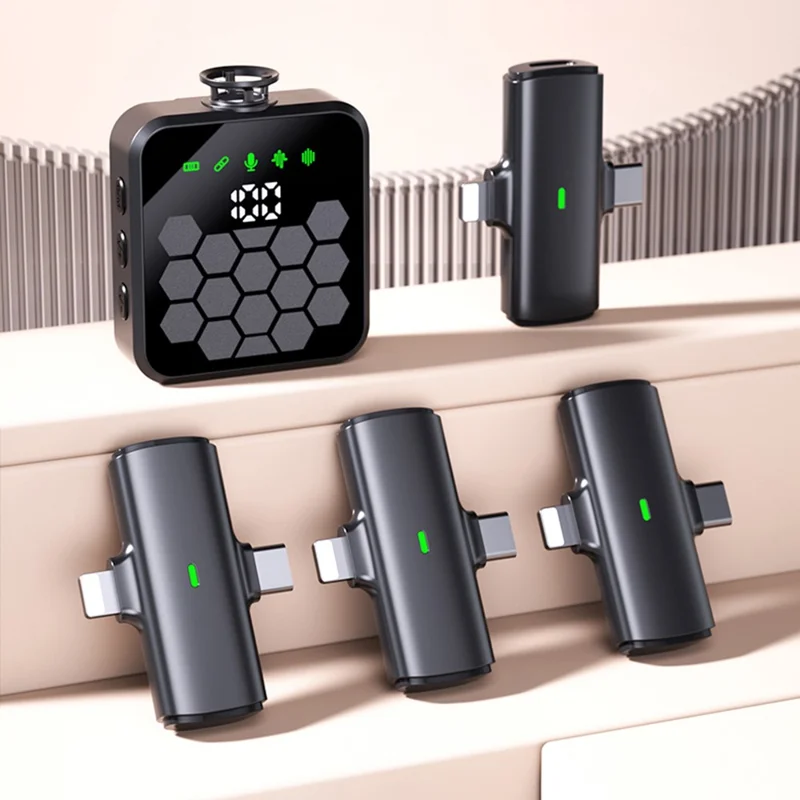 QY66 4-in-1 Draadloos Lavaliermicrofoonsysteem 30m Bereik Digitaal Scherm Lavaliermicrofoon (4 Ontvangers + 1 Microfoon)