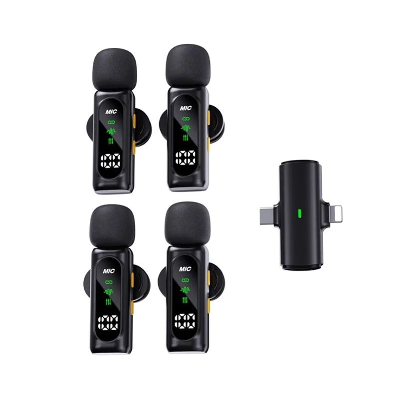 T90 Kit de Micro-cravate Sans Fil 4-en-1, Écran OLED, Réduction Active du Bruit ANC, Portée 20 m, Micro-cravate (4 Micros + 1 Récepteur)