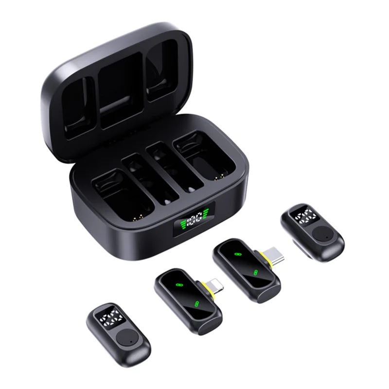 QY88 Draadloze Lavaliermicrofoonset met oplaadcase Digitale weergave Magnetische clip-on lavaliermicrofoon (2 microfoons + 2 ontvangers) - Zwart