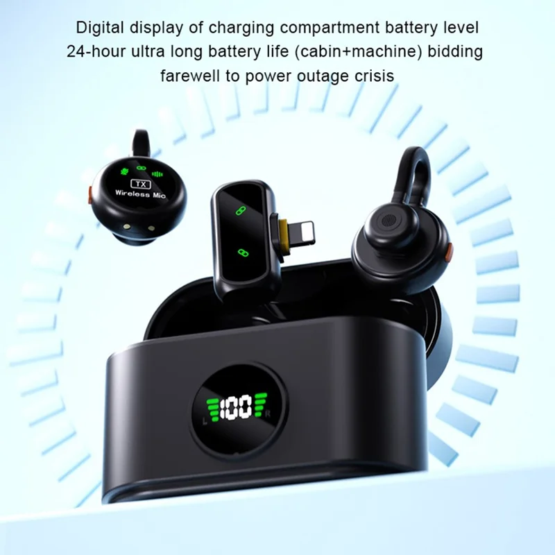 Kit micro-cravate sans fil QY90 avec boîtier de chargement Type-C, micro-cravate numérique à affichage numérique, faible latence 2,4 G (2 micros + 1 récepteur) - Noir