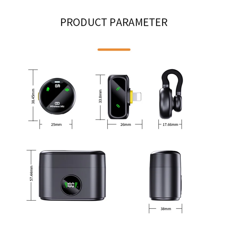 Kit micro-cravate sans fil QY90 avec boîtier de chargement Type-C, micro-cravate numérique à affichage numérique, faible latence 2,4 G (2 micros + 1 récepteur) - Noir