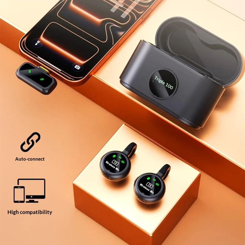 Kit micro-cravate sans fil QY90 avec boîtier de chargement Type-C, micro-cravate numérique à affichage numérique, faible latence 2,4 G (2 micros + 1 récepteur) - Noir