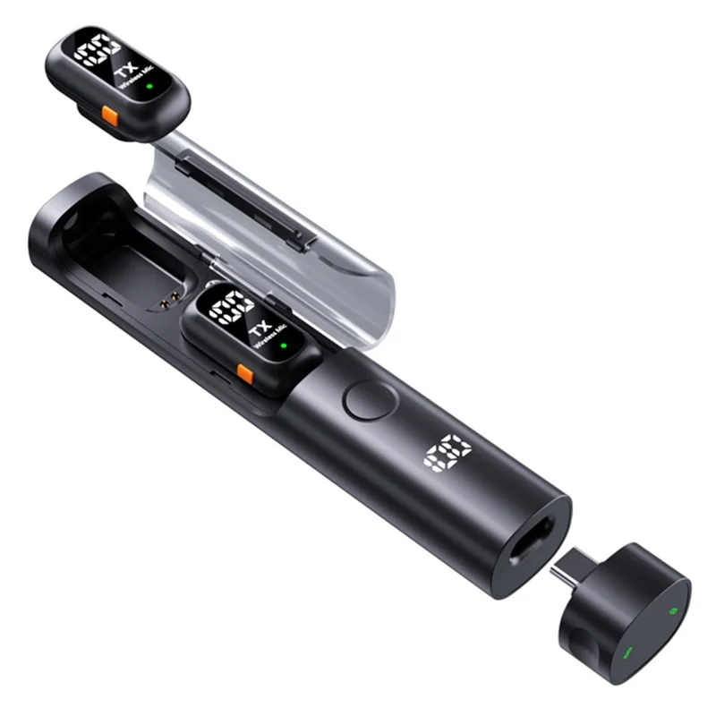 Draadloze QY99 Lavaliermicrofoon met oplaadcase AI-ruisonderdrukking Type-C Lavaliermicrofoon voor interview live stream (2 microfoons + 1 ontvanger)