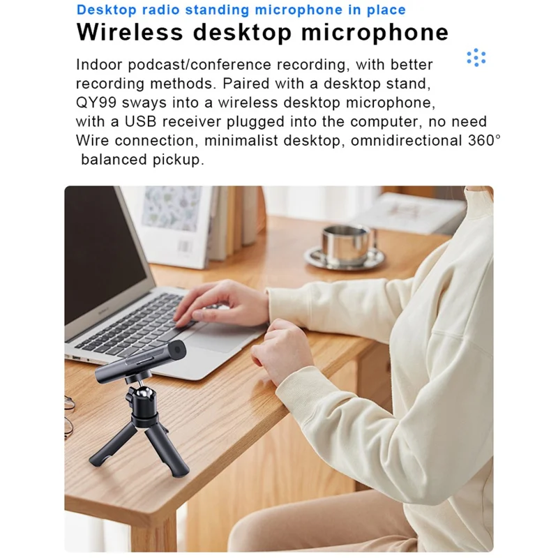 Draadloze QY99 Lavaliermicrofoon met oplaadcase AI-ruisonderdrukking Type-C Lavaliermicrofoon voor interview live stream (2 microfoons + 1 ontvanger)