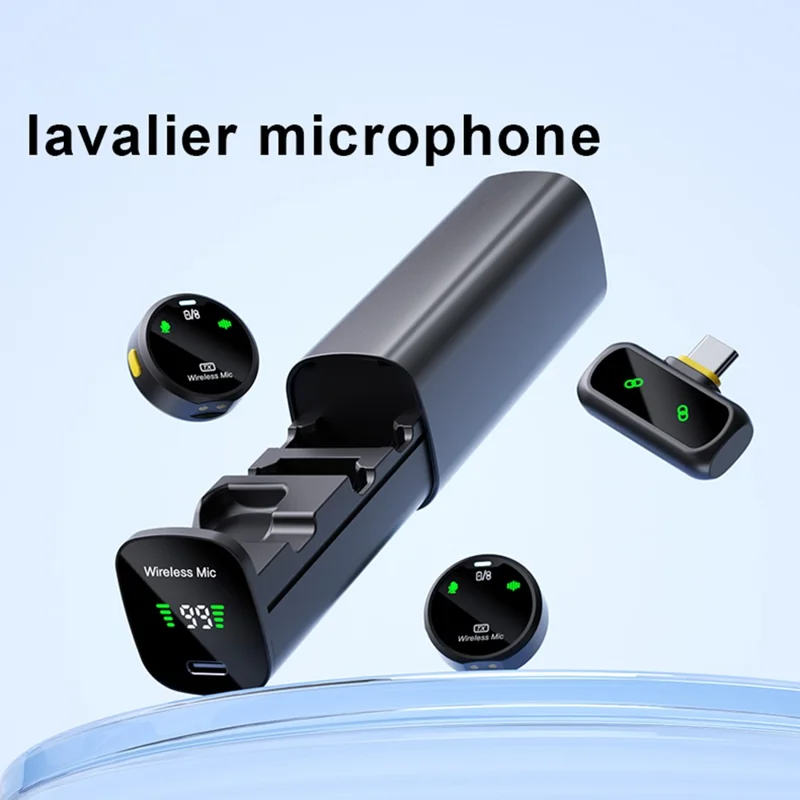 QY80 Wireless Lavalier Microphone One-Click Noise Reduction USB-C Lavalier Mic  for Live Streaming (2 Microphones+1 Receiver) - Black