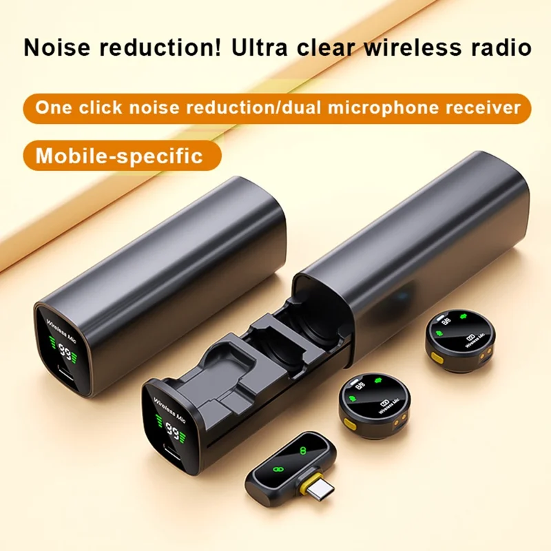 QY80 Wireless Lavalier Microphone One-Click Noise Reduction USB-C Lavalier Mic  for Live Streaming (2 Microphones+1 Receiver) - Black