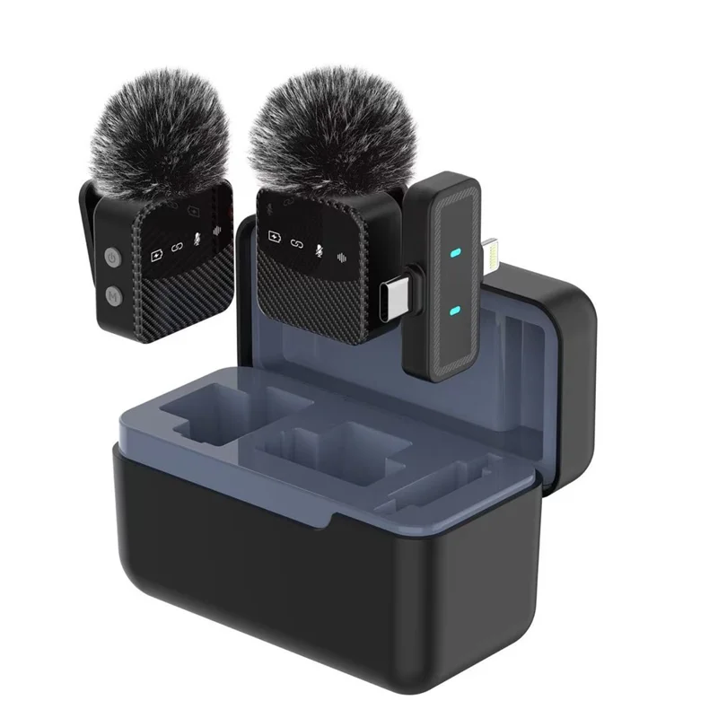 MS9 Wireless Lavalier Microphone 2.4GHz 20m Transmission CD-Level Audio Magnetic Lavalier Mic for Live Streaming (2 Microphones+1 Receiver) - Black