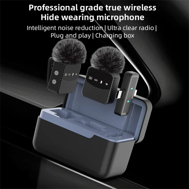 MS9 Wireless Lavalier Microphone 2.4GHz 20m Transmission CD-Level Audio Magnetic Lavalier Mic for Live Streaming (2 Microphones+1 Receiver) - Black