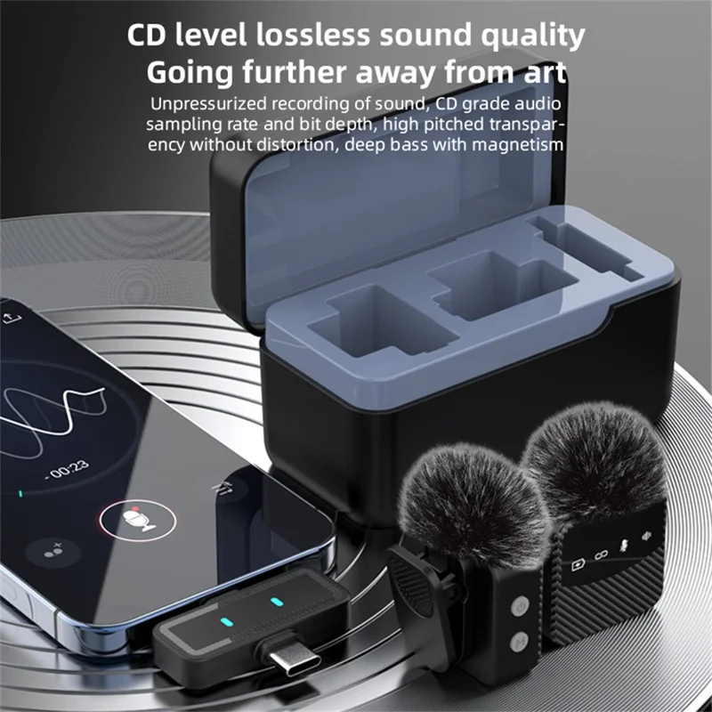 MS9 Wireless Lavalier Microphone 2.4GHz 20m Transmission CD-Level Audio Magnetic Lavalier Mic for Live Streaming (2 Microphones+1 Receiver) - Black
