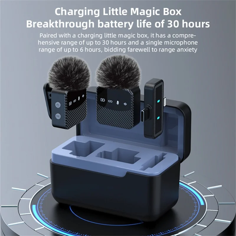 MS9 Wireless Lavalier Microphone 2.4GHz 20m Transmission CD-Level Audio Magnetic Lavalier Mic for Live Streaming (2 Microphones+1 Receiver) - Black