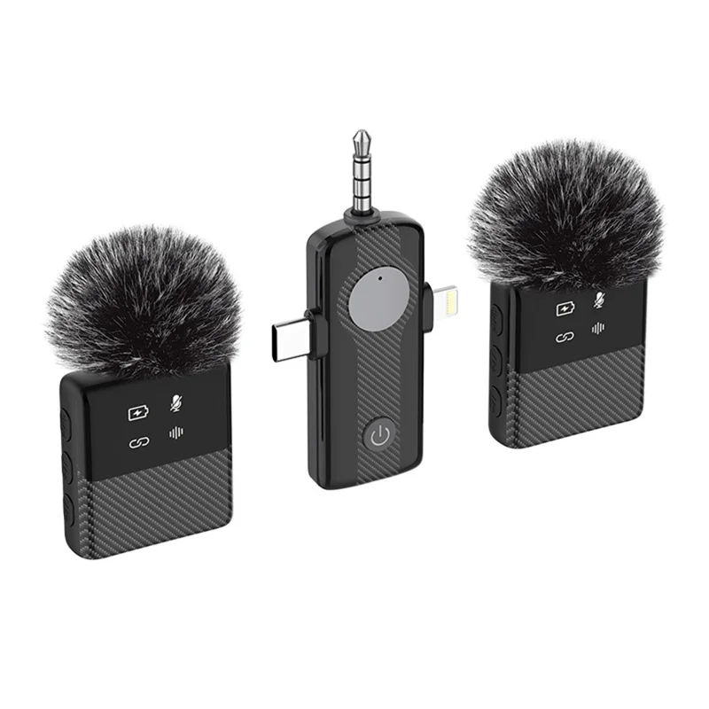 MS11 3-in-1 Clip-on Lavalier Microphone Recording Noise Cancelling Wireless Lavalier Mic for Live Streaming (2 Microphones+1 Receiver) - Black