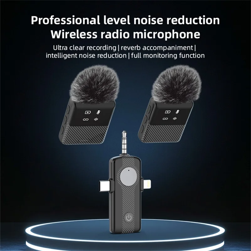 MS11 3-in-1 Clip-on Lavalier Microphone Recording Noise Cancelling Wireless Lavalier Mic for Live Streaming (2 Microphones+1 Receiver) - Black