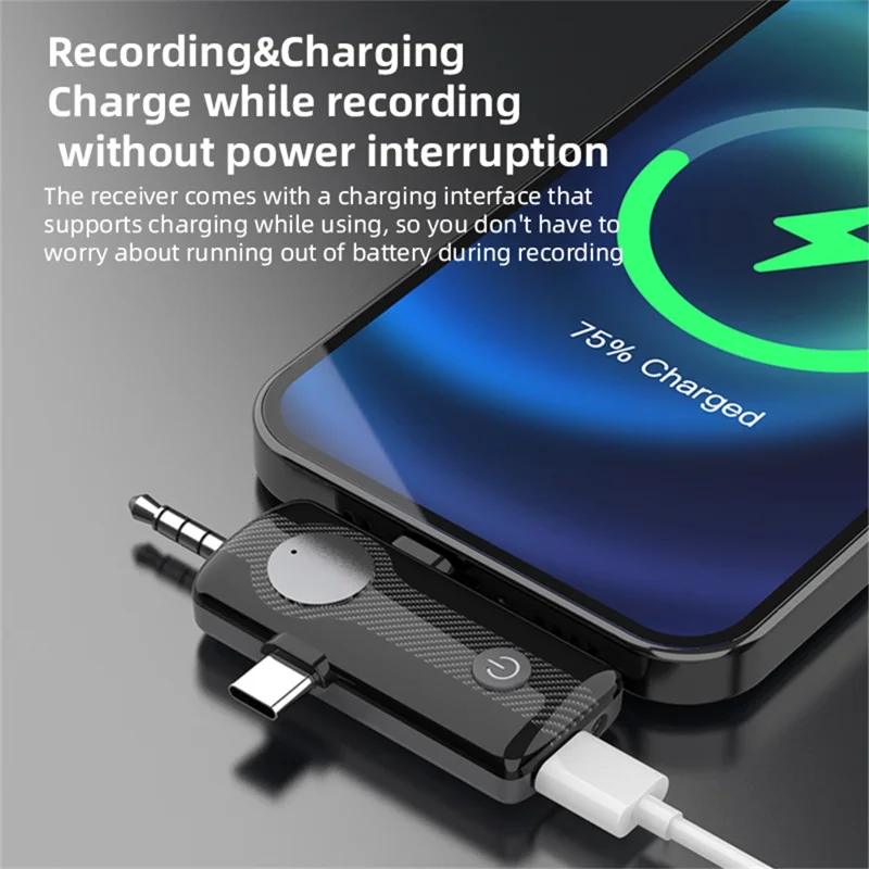 MS11 3-in-1 Clip-on Lavalier Microphone Recording Noise Cancelling Wireless Lavalier Mic for Live Streaming (2 Microphones+1 Receiver) - Black