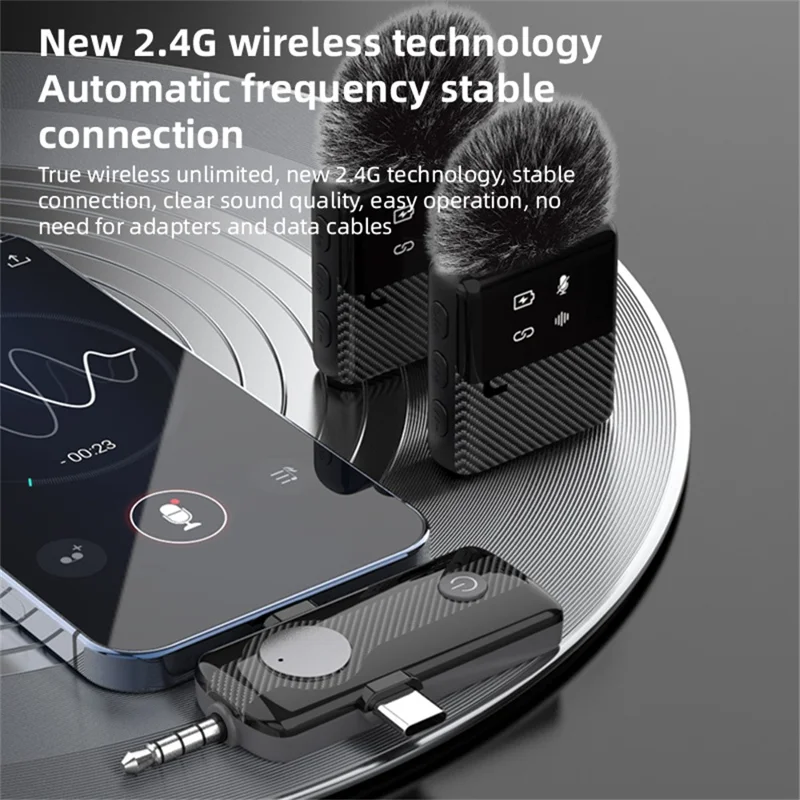 MS11 3-in-1 Clip-on Lavalier Microphone Recording Noise Cancelling Wireless Lavalier Mic for Live Streaming (2 Microphones+1 Receiver) - Black