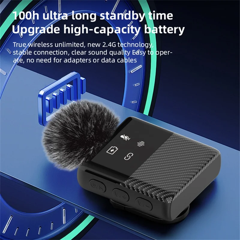 MS11 3-in-1 Clip-on Lavalier Microphone Recording Noise Cancelling Wireless Lavalier Mic for Live Streaming (2 Microphones+1 Receiver) - Black